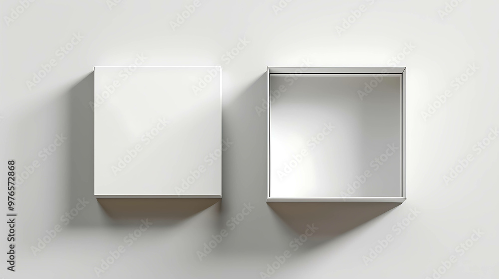 Two blank white boxes with shadows on a white background. Two blank white boxes with shadows on a white background.