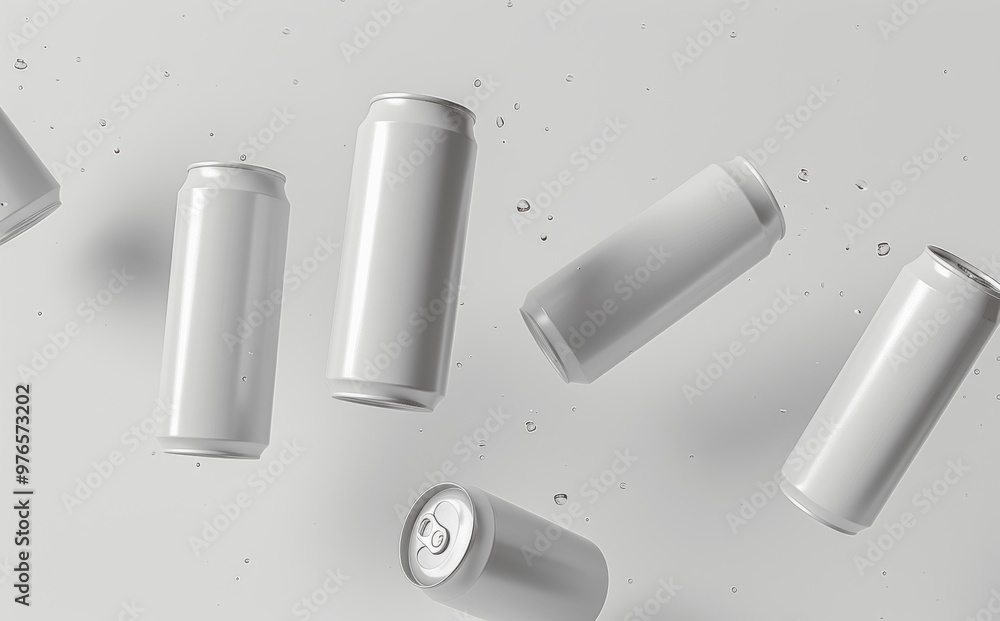 Aluminium Can Mockup - Multiple Floating Cans Blank Label 3D Illustration for Product Presentation Aluminium Can Mockup - Multiple Floating Cans Blank Label 3D Illustration for Product Presentation