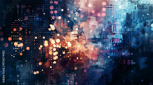 Wallpaper Mural Abstract digital art with geometric shapes, lights and bokeh. Torontodigital.ca