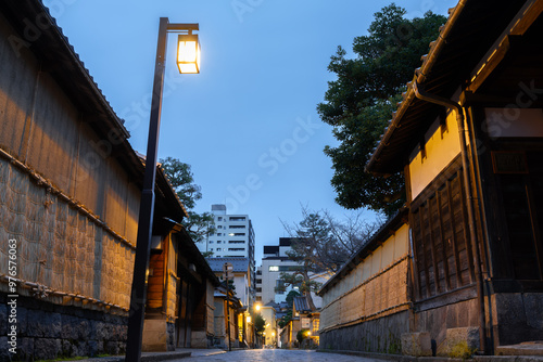 Obraz na płótnie Night of Nagamachi District traditional houses alley in Kanazawa, Ishikawa, Japan w salonie