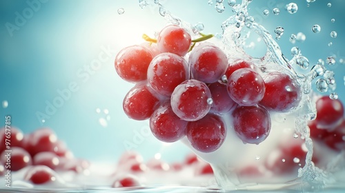 Fresh Red Grapes Splashing in Water