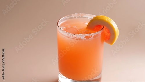 A glass of grapefruit juice with a slice