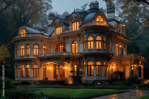 Victorian Era Mansion Photo - Glowing Windows