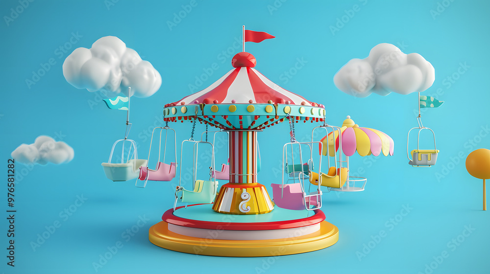 Flying Chairs isometric 3D cartoon Flying Chairs isometric 3D cartoon