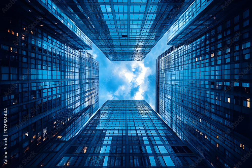 Modern Architecture Photo - Blue Glass Skyscrapers Reaching for the Sky Modern Architecture Photo - Blue Glass Skyscrapers Reaching for the Sky