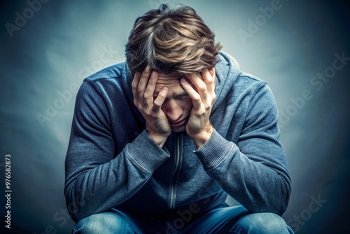 A man is sitting on the ground with his hands on his face