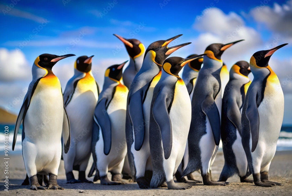 Obraz premium A group of penguins standing on a beach