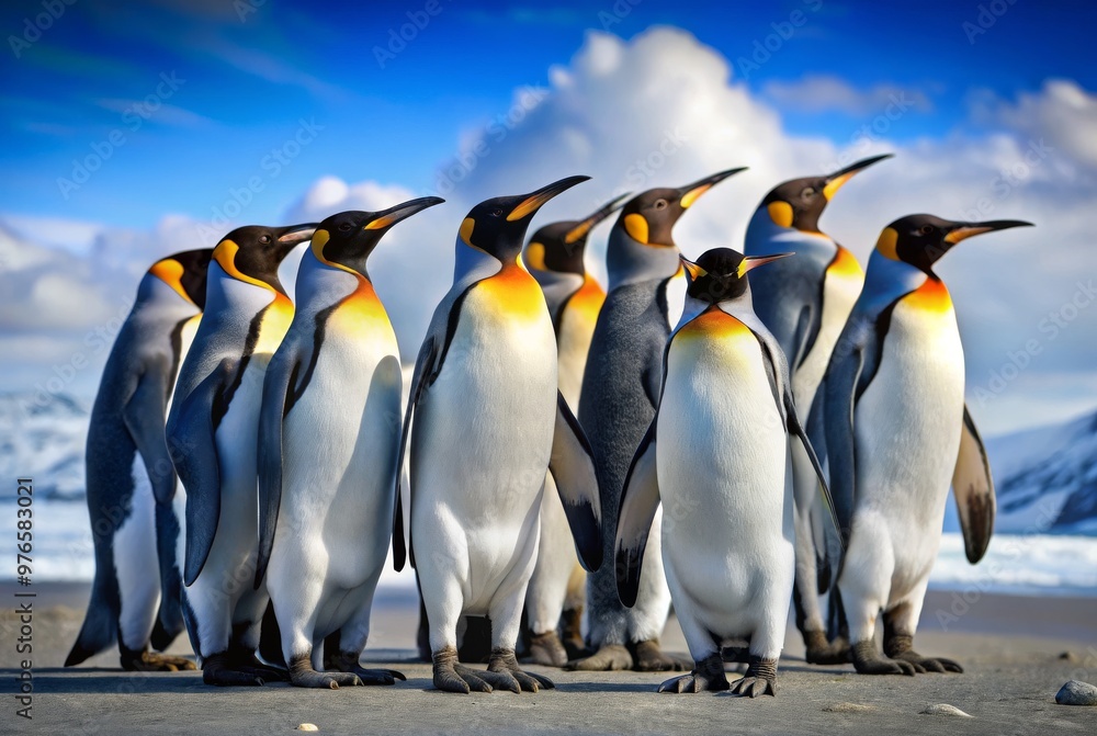 Obraz premium A group of penguins standing on a beach