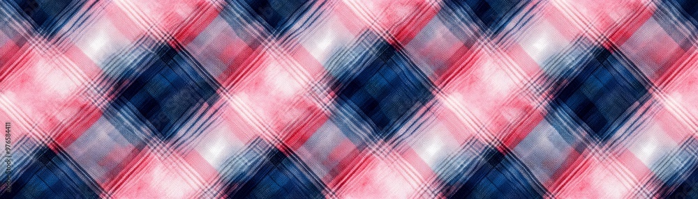Fototapeta premium Abstract Diagonal Plaid Pattern in Red Blue and White