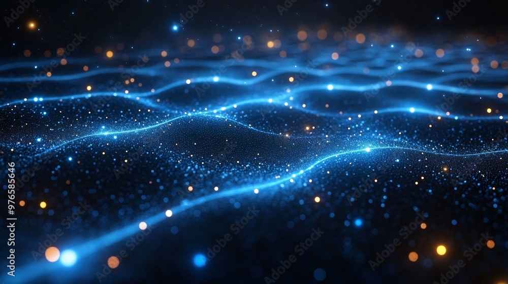 Fototapeta premium Abstract Blue And Gold Glowing Particles Background