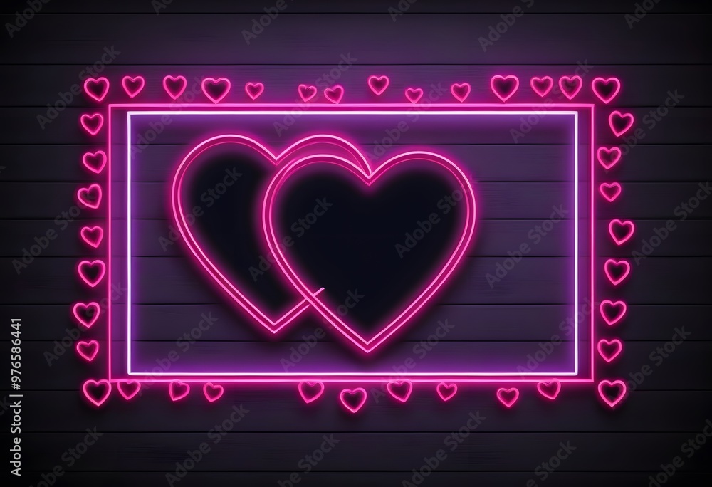 Glowing neon red hearts for design and decoration on brick wall vector illustration Glowing neon red hearts for design and decoration on brick wall vector illustration