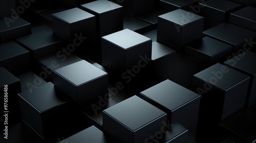 Abstract background of black cubes with shadows.