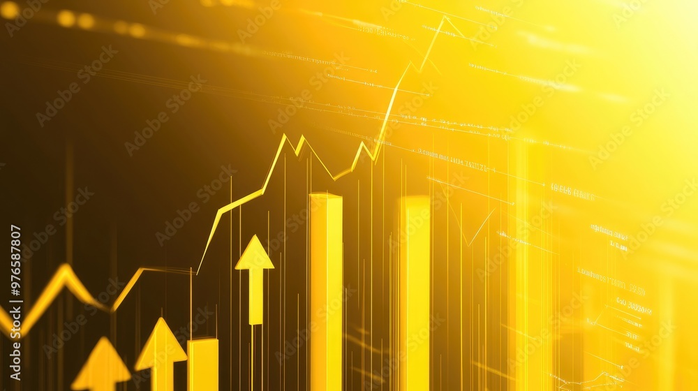 Fototapeta premium Abstract financial chart with rising trend and golden glow.