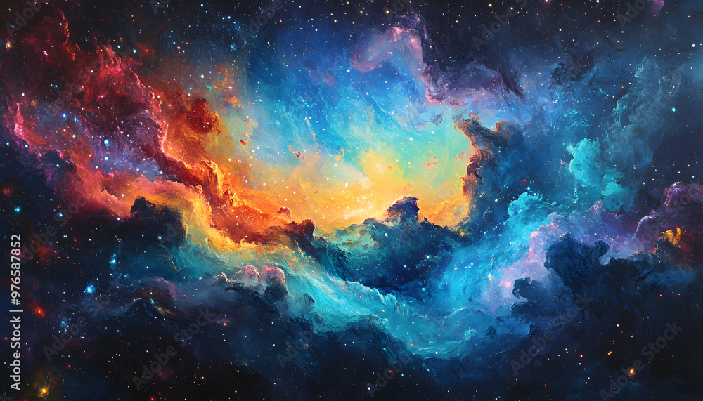 Obraz premium A vibrant, colorful galaxy with swirling stars and nebulae, evoking a sense of cosmic wonder.
