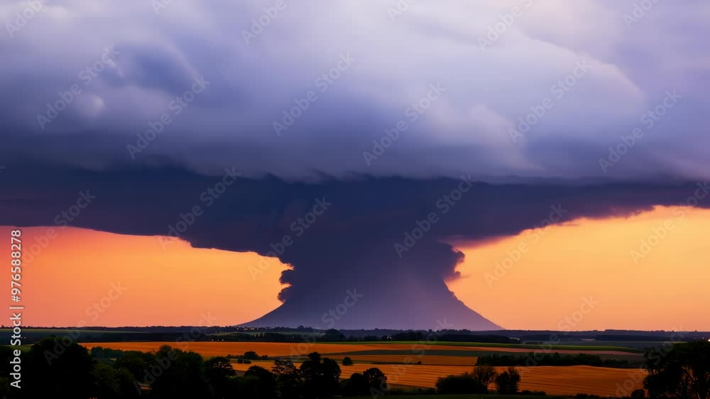 A panoramic footage showcasing an ominous supercell storm with stunning ...
