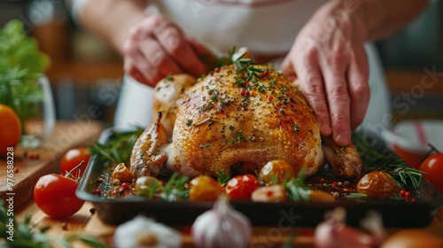 Wallpaper Mural Home cook seasoning a roast chicken with herbs and spices, preparing for roasting in a modern kitchen Torontodigital.ca