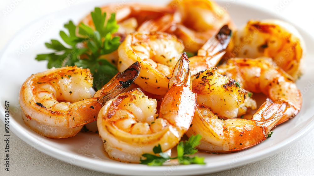 Grilled shrimps served on a white plate Grilled shrimps served on a white plate