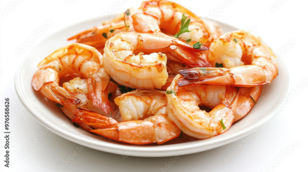 Grilled shrimps served on a white plate Grilled shrimps served on a white plate