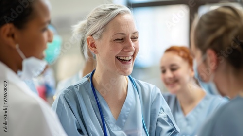 A nurse instructor guiding trainees through hands-on practice.