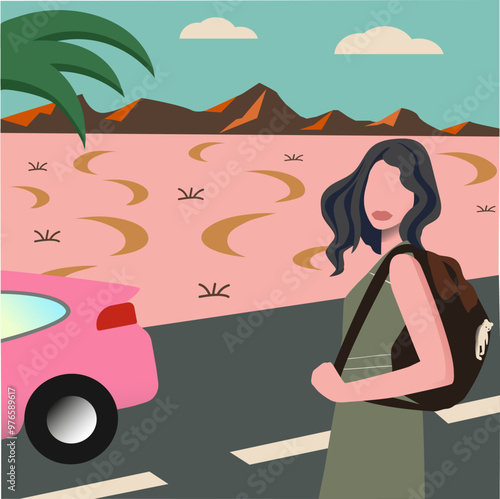 girl with a backpack on the road
