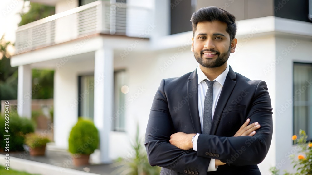 Confident Indian Real Estate Agent Outside Modern House
Confident Indian Real Estate Agent Outside Modern House