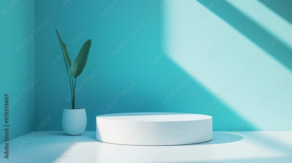 A photo of an empty 3D podium representing entrepreneurial leadership and vision, placed in a contemporary office setting, isolated on a light cyan background A photo of an empty 3D podium representing entrepreneurial leadership and vision, placed in a contemporary office setting, isolated on a light cyan background