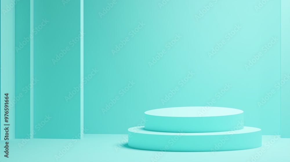 Minimalistic mint green podium background for product display, featuring clean lines and modern geometric shapes, perfect for presentations. Minimalistic mint green podium background for product display, featuring clean lines and modern geometric shapes, perfect for presentations.