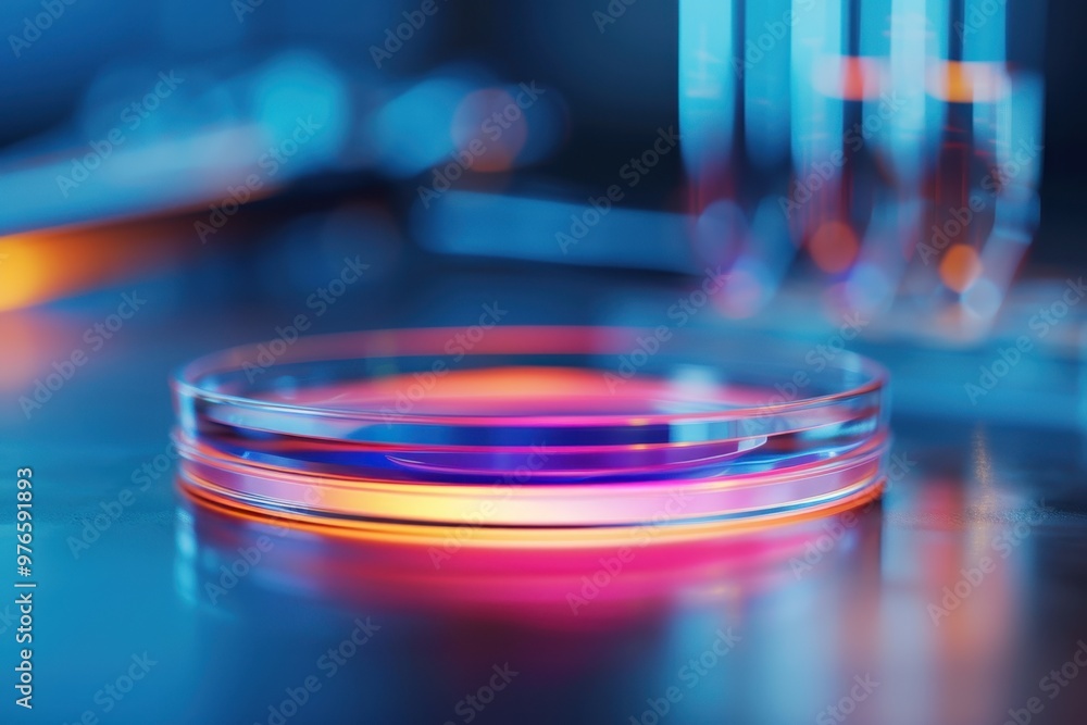 Petri dish containing stem cells used for lab-grown meat production. Vibrant colors and visible cellular structure, with scientific instruments in the background. Cutting-edge biotechnology research. Petri dish containing stem cells used for lab-grown meat production. Vibrant colors and visible cellular structure, with scientific instruments in the background. Cutting-edge biotechnology research.