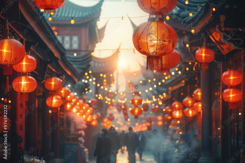 Chinese ancient architecture. Hanging red lanterns Chinese ancient architecture. Hanging red lanterns