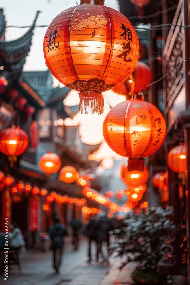 Chinese ancient architecture. Hanging red lanterns Chinese ancient architecture. Hanging red lanterns