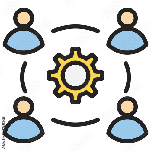 Teamwork icon with line color style