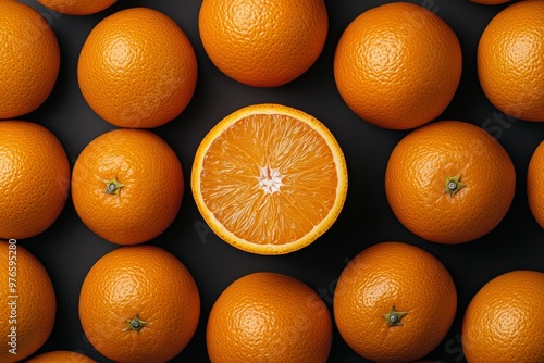 A cinematicstyle photograph of an orange fruit with smooth folded texture placed in a cluster of fruits in shades of burnt orange copper and coral The fruits are arranged closely together with minimal photo