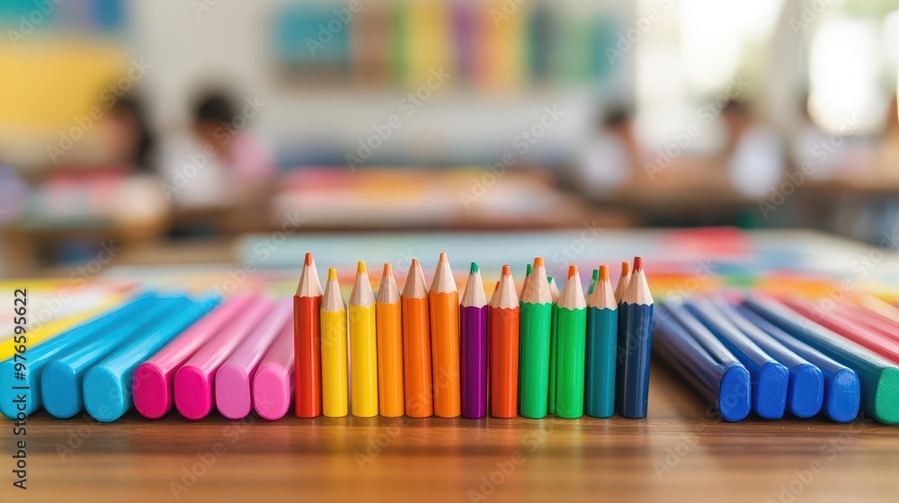 A classroom filled with colorful art supplies as students work on a creative project, classroom, art supplies, creative project A classroom filled with colorful art supplies as students work on a creative project, classroom, art supplies, creative project