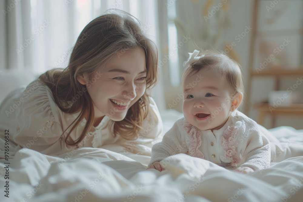 Mother and baby in the bedroom Mother and baby in the bedroom