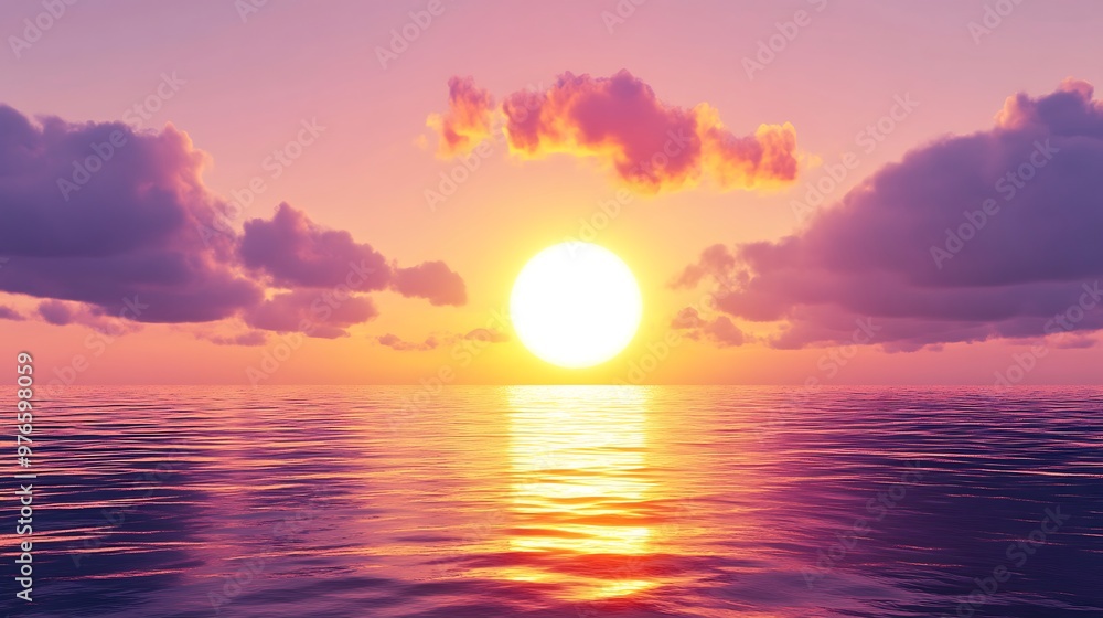 Sunset Over the Ocean with Pink Clouds and Rippling Water Sunset Over the Ocean with Pink Clouds and Rippling Water