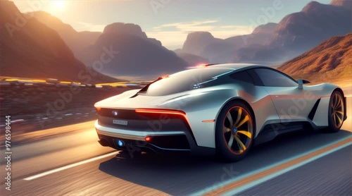 Wallpaper Mural Sports car driving on a scenic road. Car on asphalt road surrounded by beautiful natural scenery. Torontodigital.ca