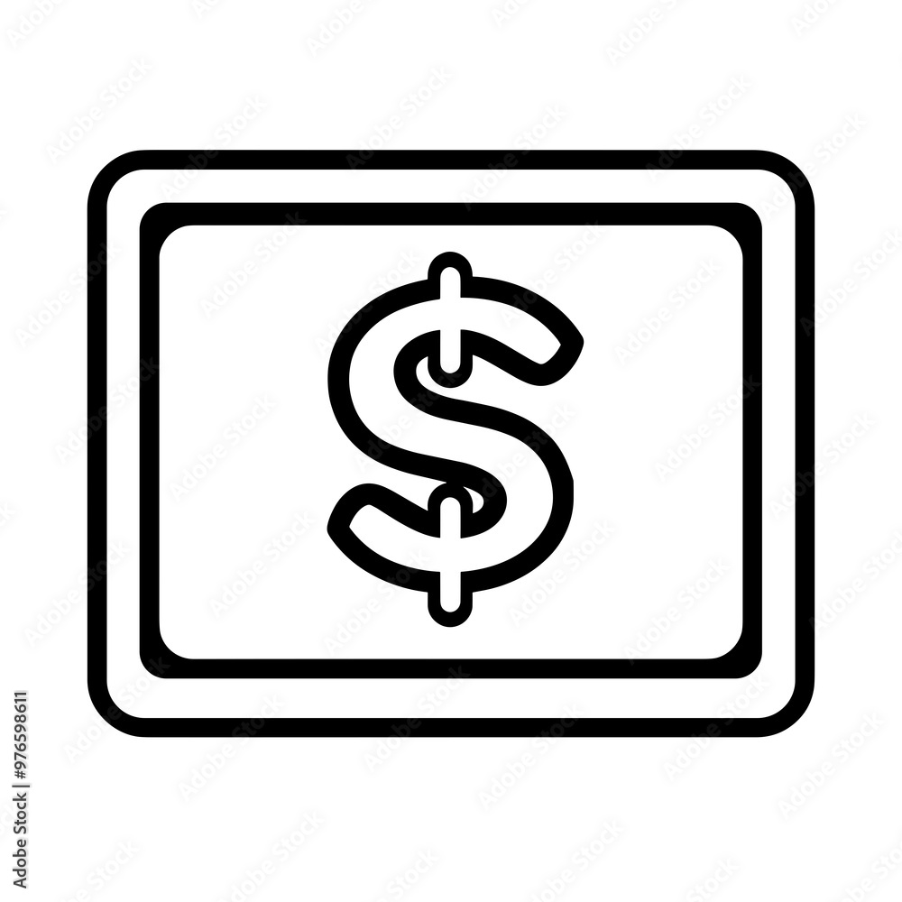 A clean and minimalist icon showing a dollar sign inside a rectangular shape, representing money and financial concepts in a straightforward style A clean and minimalist icon showing a dollar sign inside a rectangular shape, representing money and financial concepts in a straightforward style