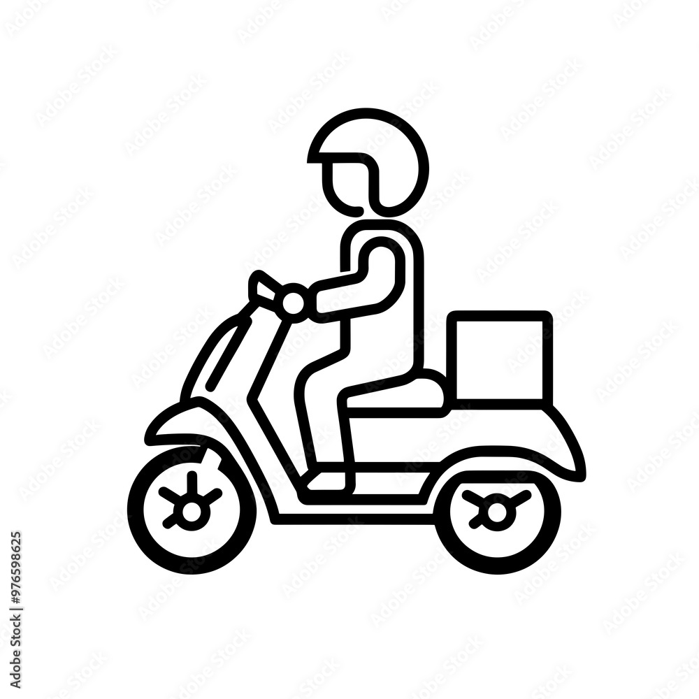 A delivery rider is riding a scooter with a cargo box, focused on navigating the busy streets during the day, ensuring timely deliveries to customers A delivery rider is riding a scooter with a cargo box, focused on navigating the busy streets during the day, ensuring timely deliveries to customers