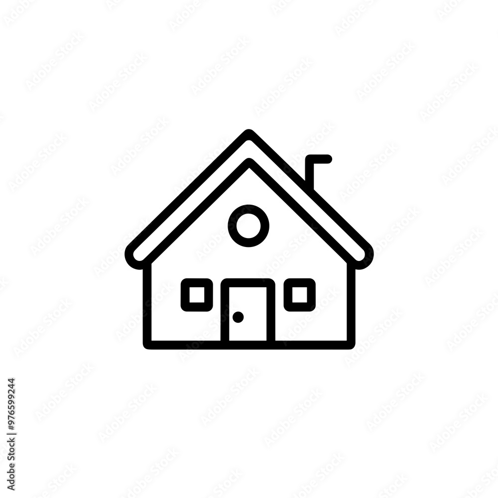 A minimalist black outline rendering of a house depicting a cozy home with a chimney, door, and windows, illustrating comfort and security in design A minimalist black outline rendering of a house depicting a cozy home with a chimney, door, and windows, illustrating comfort and security in design