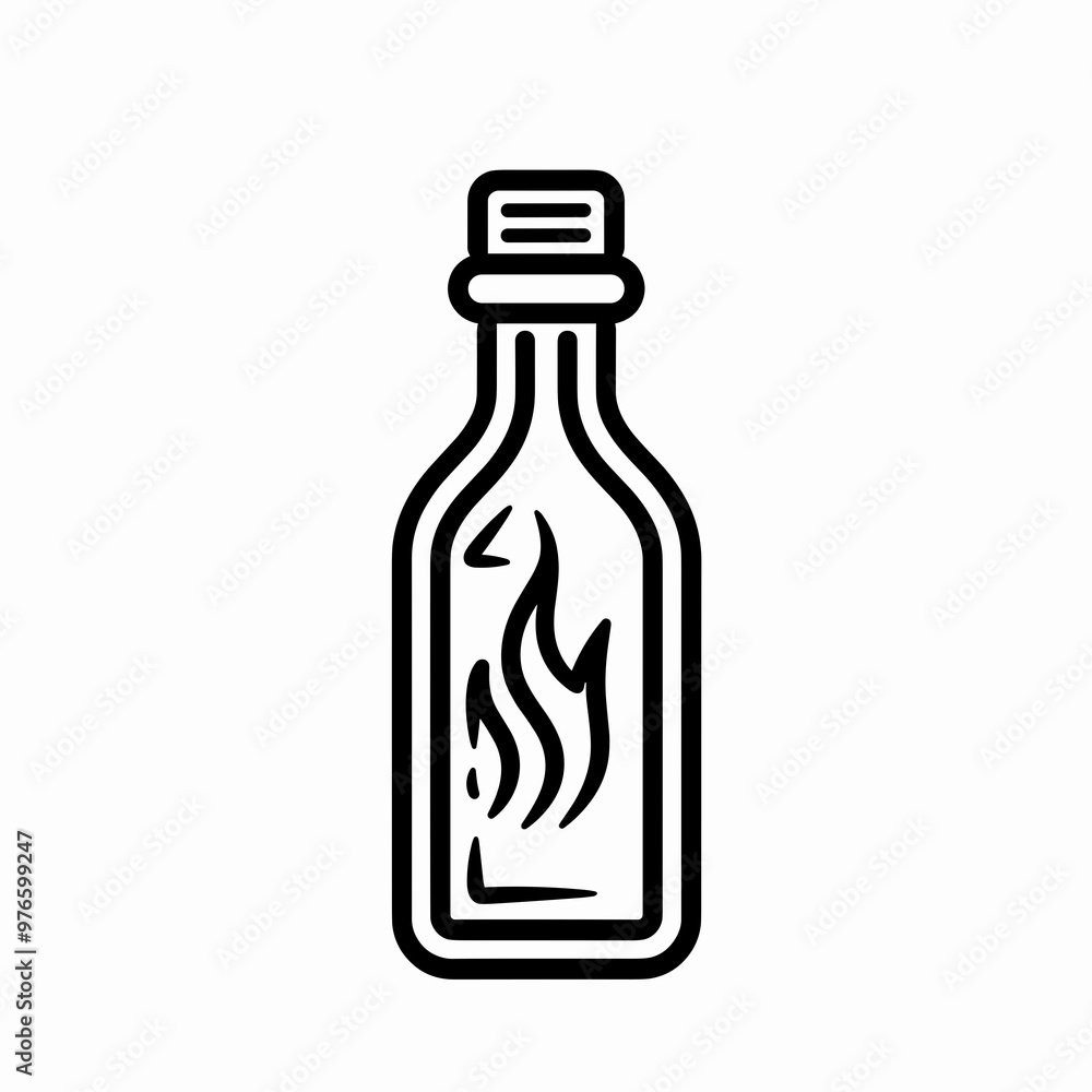A minimalist design featuring a bottle silhouette with a flame illustration, symbolizing hot sauce or spicy condiments, in a monochrome layout, Hot Sauce A minimalist design featuring a bottle silhouette with a flame illustration, symbolizing hot sauce or spicy condiments, in a monochrome layout, Hot Sauce