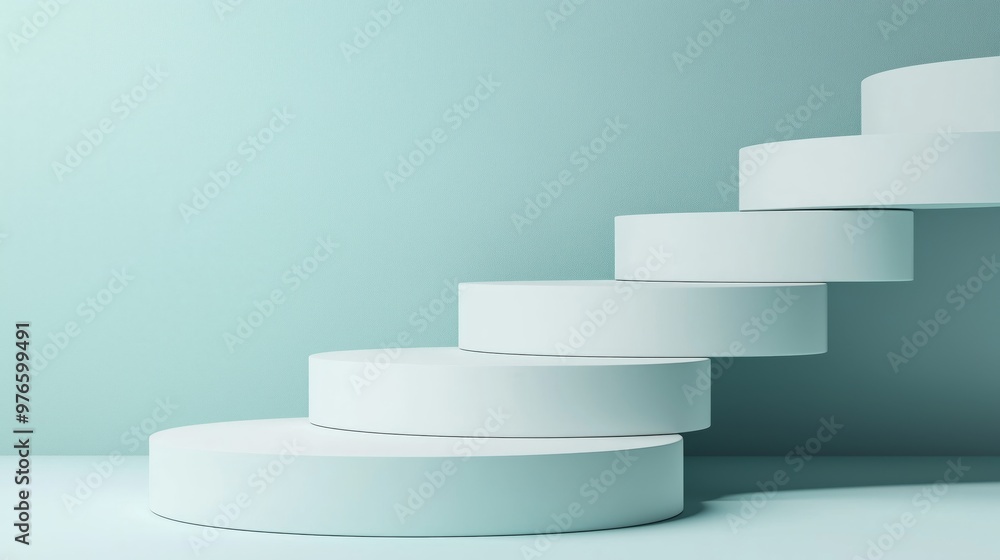 Stylish circular stairs leading upwards against a calm turquoise wall create a modern architectural aesthetic. Stylish circular stairs leading upwards against a calm turquoise wall create a modern architectural aesthetic.