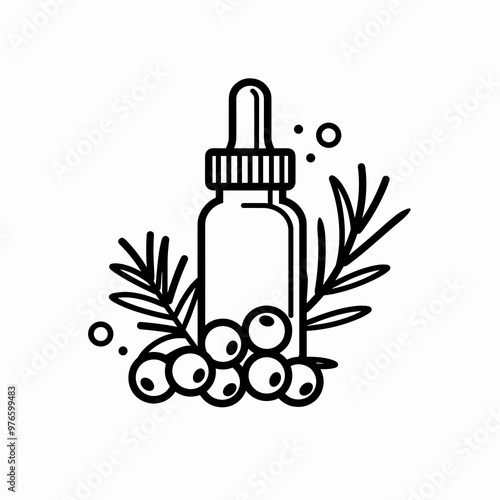 A clear dropper bottle rests among sprigs of herbs and clusters of berries, representing natural health solutions and holistic treatments in a simple style