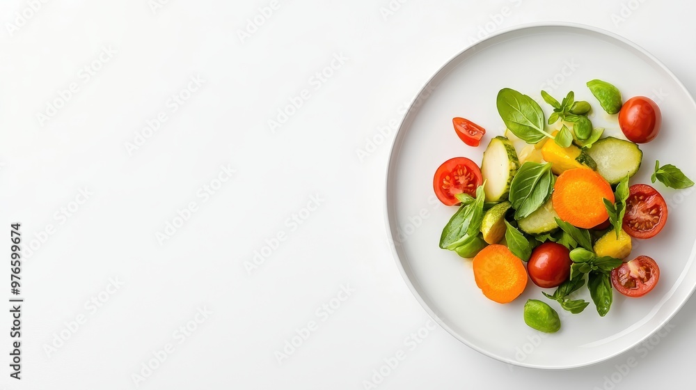 Minimalist Vegetable Stir fry on a Simple White Plate with Neutral Background Minimalist Vegetable Stir fry on a Simple White Plate with Neutral Background