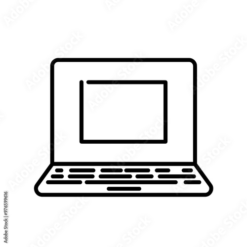 A sleek outline of a laptop symbolizes modern technology and digital workspaces, offering a simple yet effective representation of online tools and connectivity