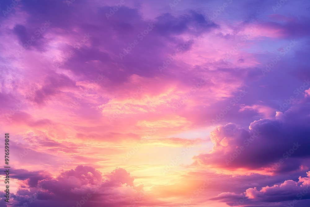 sunset cloudscape Panoramic with rich purple and pink tones blending into orange at horizon, tranquil evening sky view, natural dusk setting, soft wispy cloud formation, twilight backdrop, ai sunset cloudscape Panoramic with rich purple and pink tones blending into orange at horizon, tranquil evening sky view, natural dusk setting, soft wispy cloud formation, twilight backdrop, ai