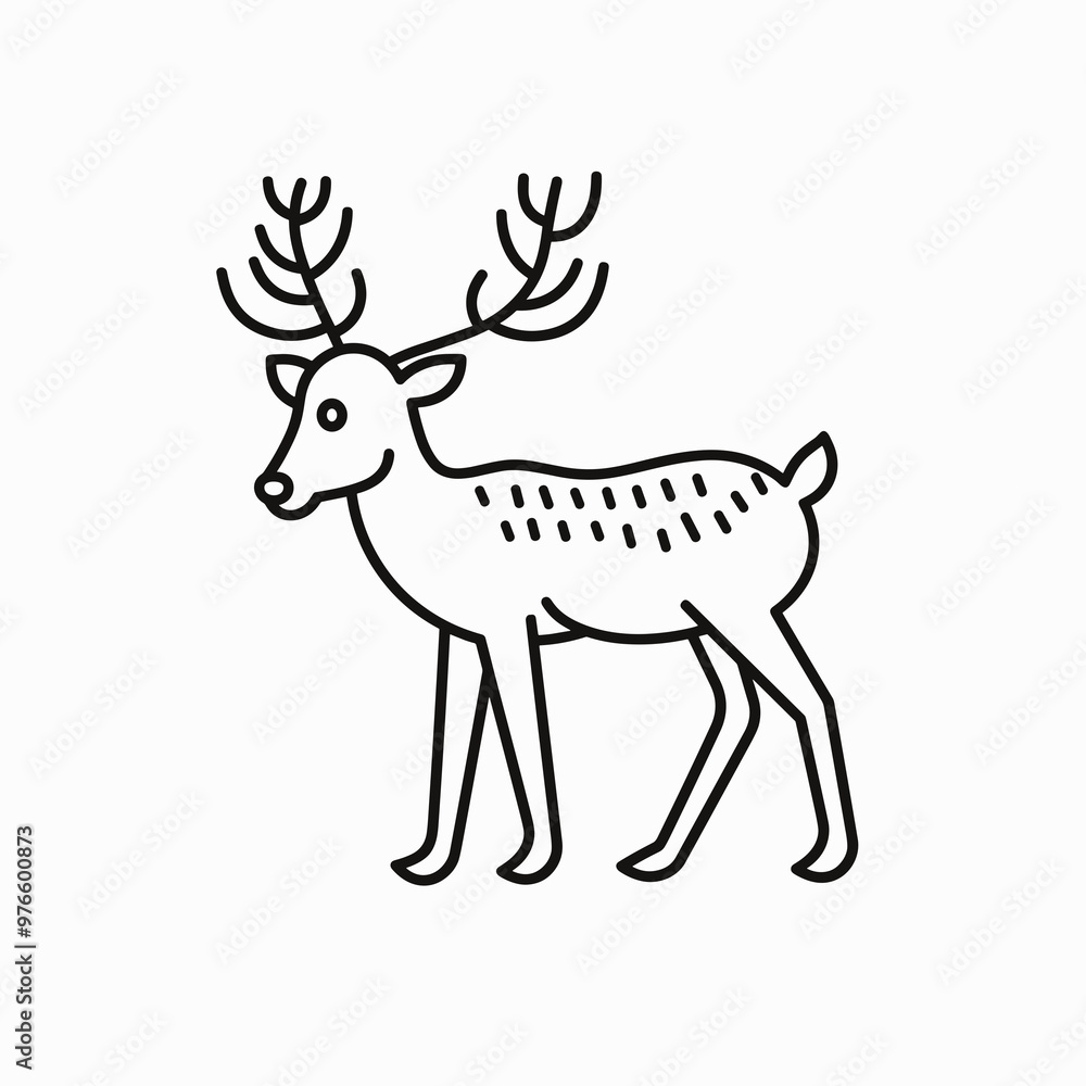 A well-defined line art representation of a deer with prominent antlers, designed in a minimalist style that emphasizes wildlife and nature A well-defined line art representation of a deer with prominent antlers, designed in a minimalist style that emphasizes wildlife and nature