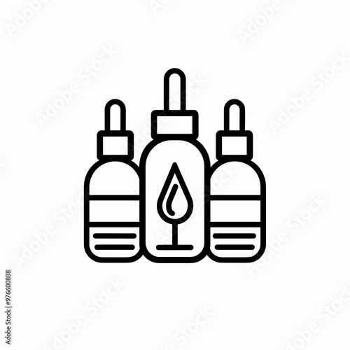 Three sleek, outlined bottles with droppers stand side by side against a white background, ideal for dispensing liquids in various settings and crafts