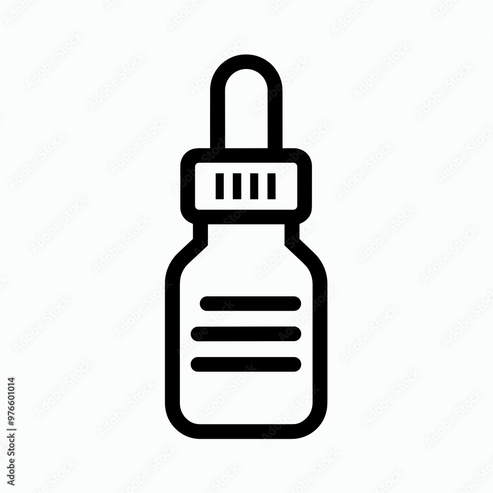 A black outline design of a dropper bottle with a dropper top is portrayed, often utilized in laboratories or medical settings for liquid dispensing A black outline design of a dropper bottle with a dropper top is portrayed, often utilized in laboratories or medical settings for liquid dispensing