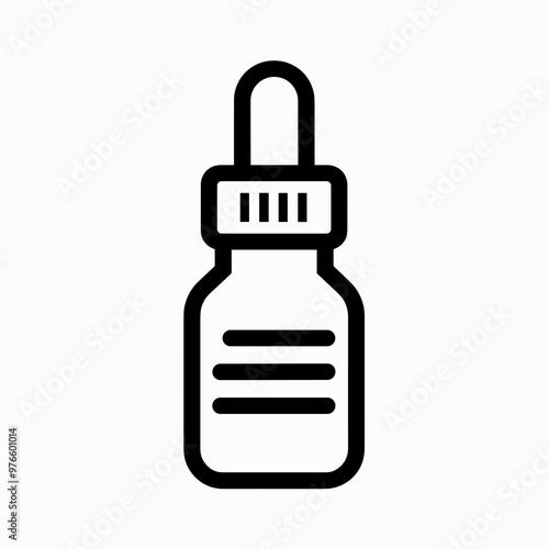 A black outline design of a dropper bottle with a dropper top is portrayed, often utilized in laboratories or medical settings for liquid dispensing