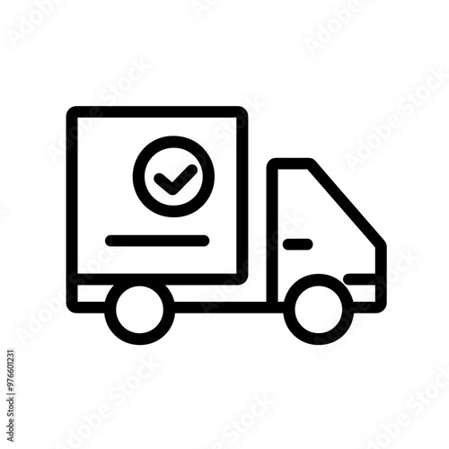A simplified depiction of a delivery truck featuring a checkmark, representing fast and reliable shipping solutions in logistics